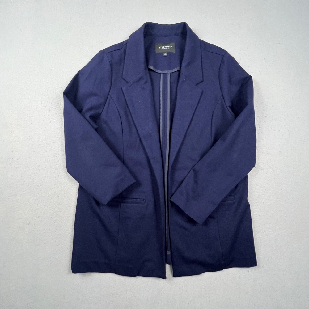 Liverpool Blazer Women XL Cadet Blue Open Front Ponte Knit Professional